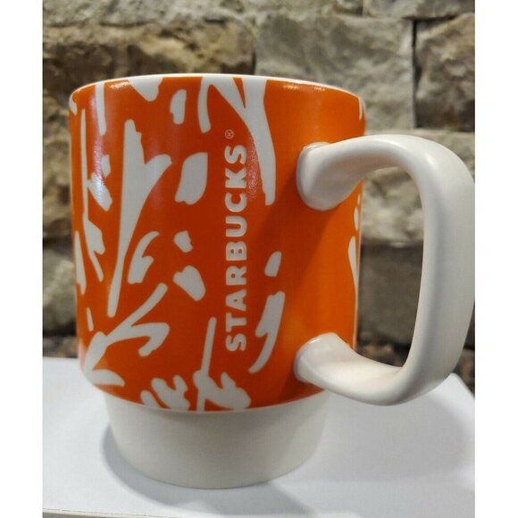 Starbucks Coffee Mug Abstract Floral Pattern Stackable 12 OZ Orange Mug 2016 - Picture 5 of 7
